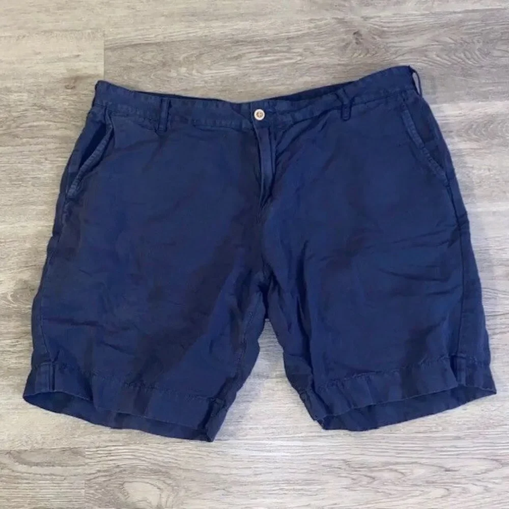 Faherty Tradewinds Shorts 36 Mens Chino 8 Inch Inseam Linen Blend Blue